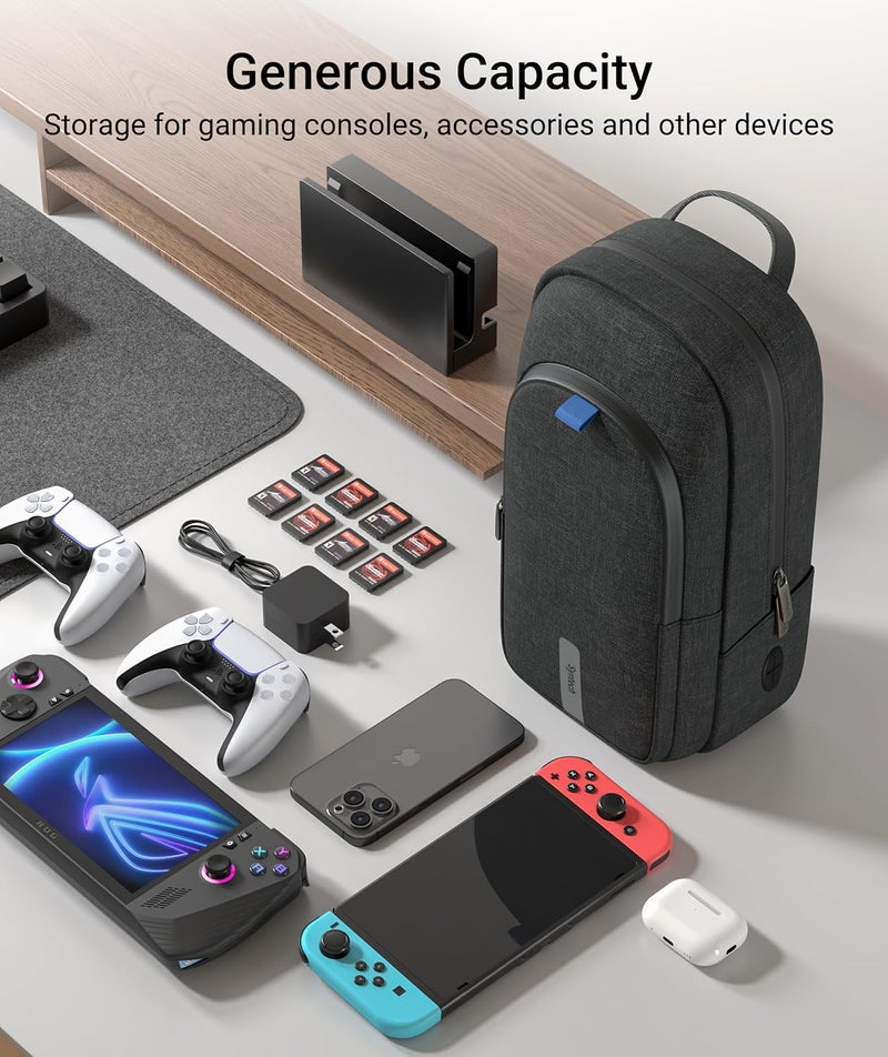 Syntech حقيبة حمل متوافقة مع Steam Deck OLED/ROG Ally X/ROG Xbox Ally X/Legion Go S/Nintendo Switch 2/PS Portal، حقيبة سفر محمولة للأجهزة والملحقات بسعة كبيرة، سوداء - Image 2
